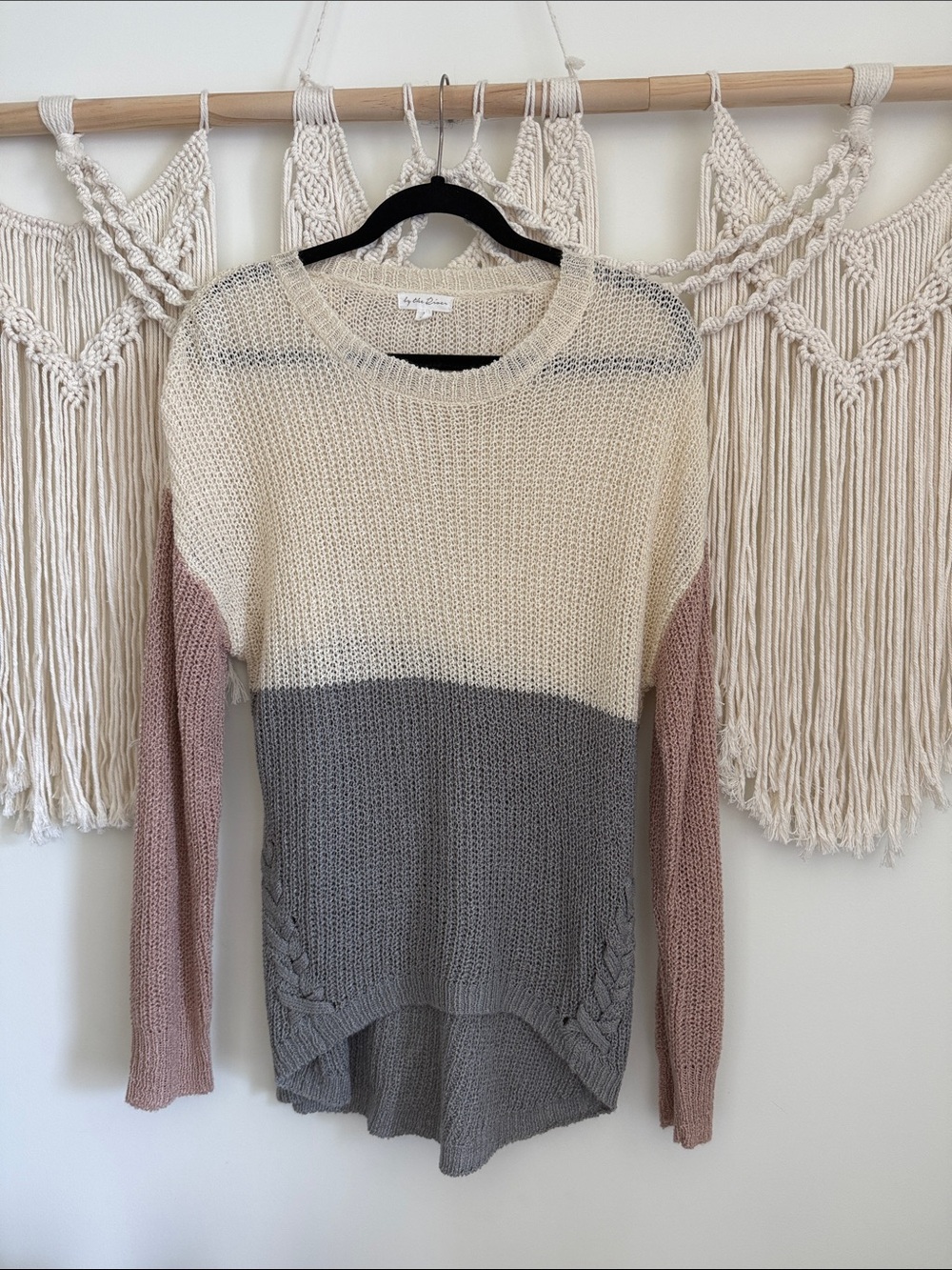 New Cozy Colorblock Knit Sweater - Cream, Gray & Dusty Pink